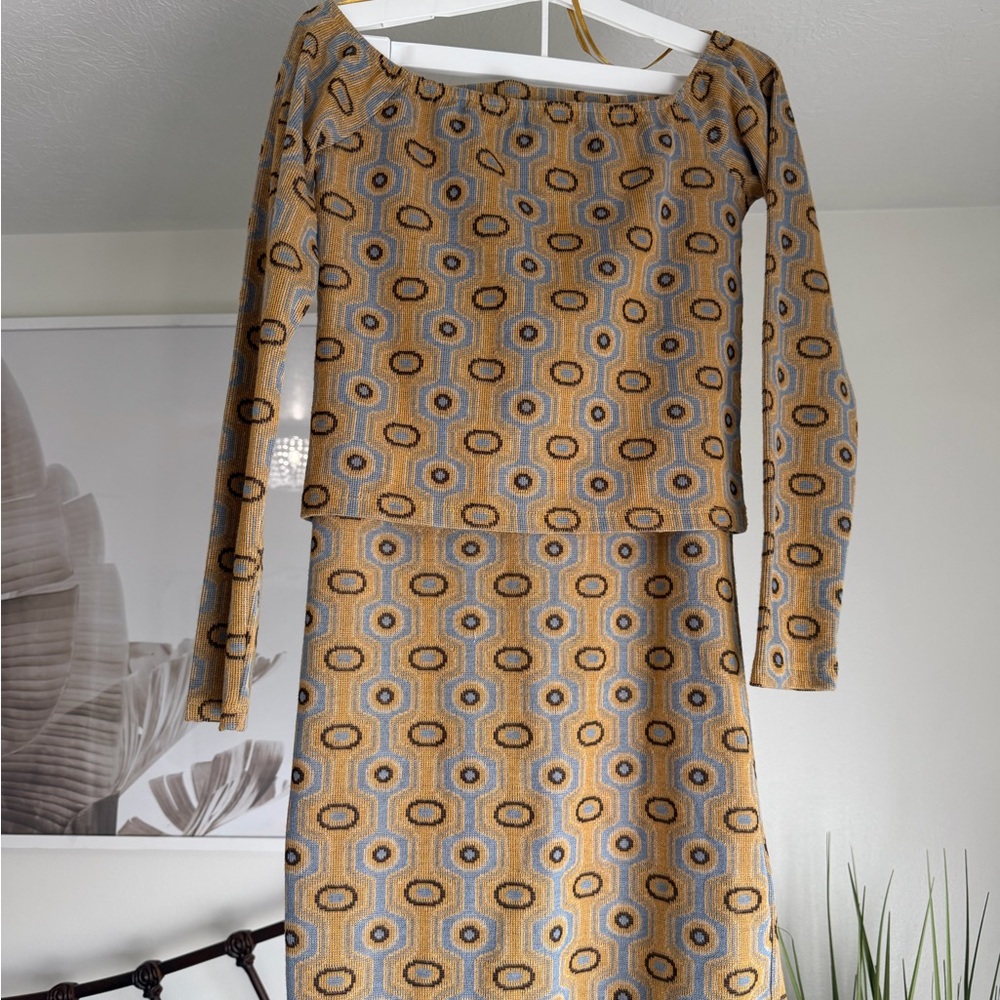 ZARA Geometric Patterned Skirt and Shirt Set
